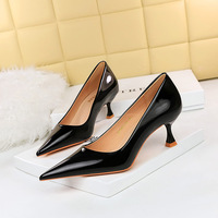 1961-10 Style Spring and Autumn Versatile Professional OL Fashion Simple High Heel Shiny Lacquer Leather Slim Women's Shoes Single Shoe