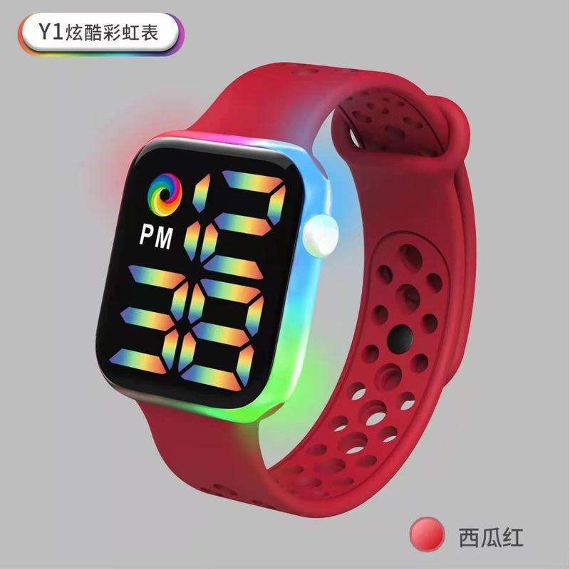 2021 nuevo reloj electrónico LED Y1 banda de arco iris fresco impermeable digital deportes moda pareja adulto reloj LED