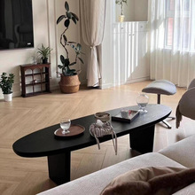 北欧侘寂风实木茶几法式中古黑色边几设计师客厅复古长形小桌子
