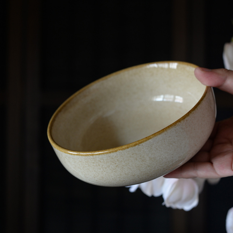 〖Boiled Vegetable Bowl〗Household Ceramic Noodle Bowl with Retro Reactive Glaze, Rice Bowl, Soup Bowl, Breakfast Bowl, Salad Bowl