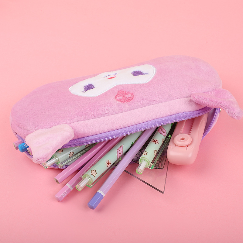 Estilo coreano ins caja de lápices de dibujos animados embrague de las niñas Lindo bolso de papelería bordado de felpa caja de papelería para niños de gran capacidad