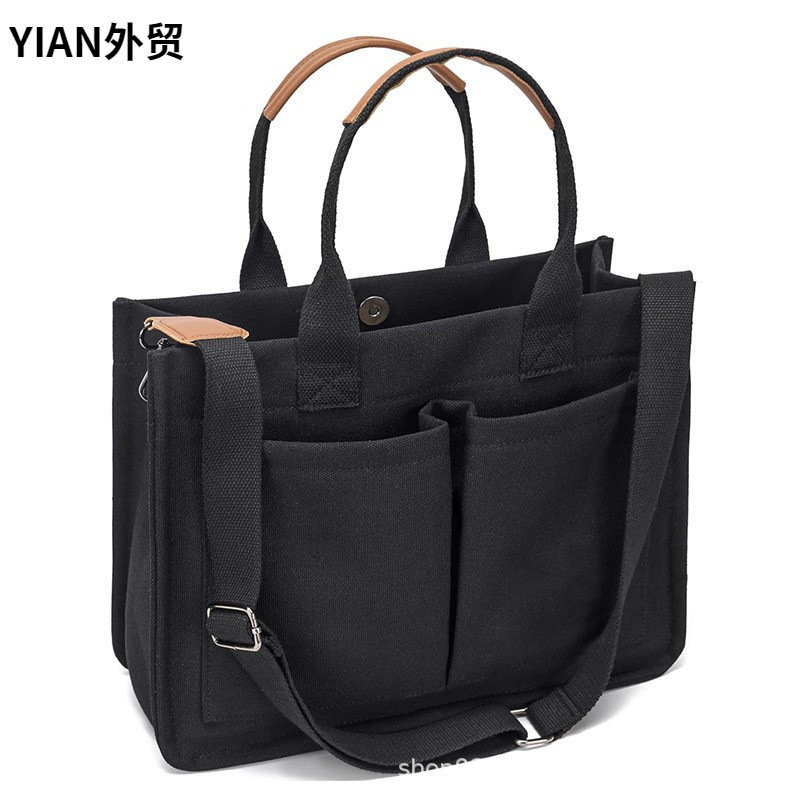 Women's Large Canvas Tote Bag with Pockets for Laptop, Crossbody Bag, Versatile Color-Blocking, Multiple Pockets