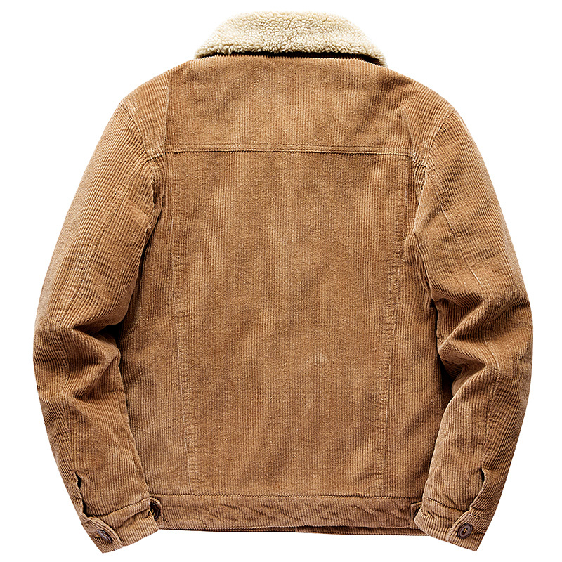 Jackeed middle-aged young men's pure auumn and winer wih plush loose fiing American version coon oversized_voghion.com
