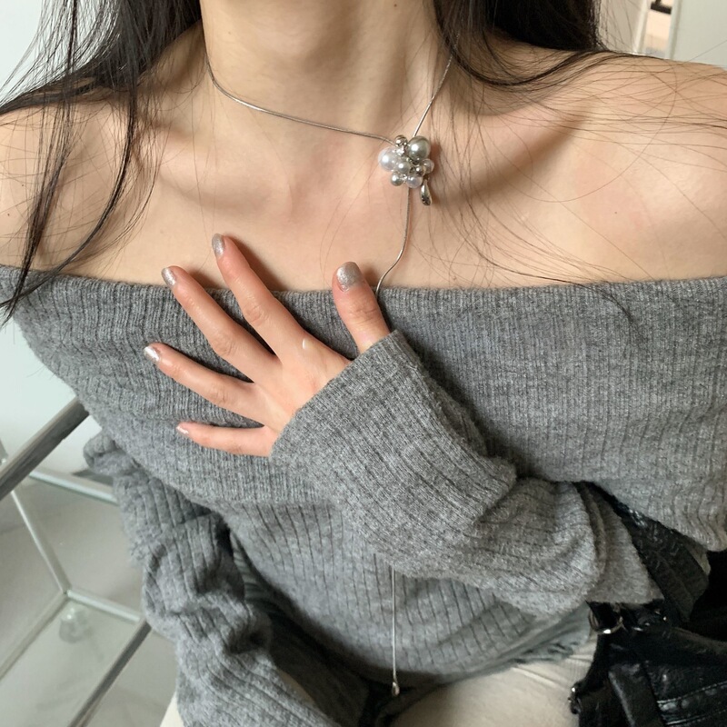 简约韩系ins珍珠抽拉锁骨项链可调节女款长款毛衣链高级精致|undefined