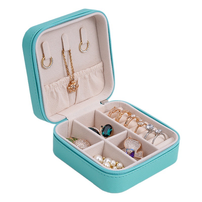 Mini joyero sencillo transfronterizo, caja de almacenamiento con espejo, caja de almacenamiento de joyería portátil, collar, anillo, bolsa suave