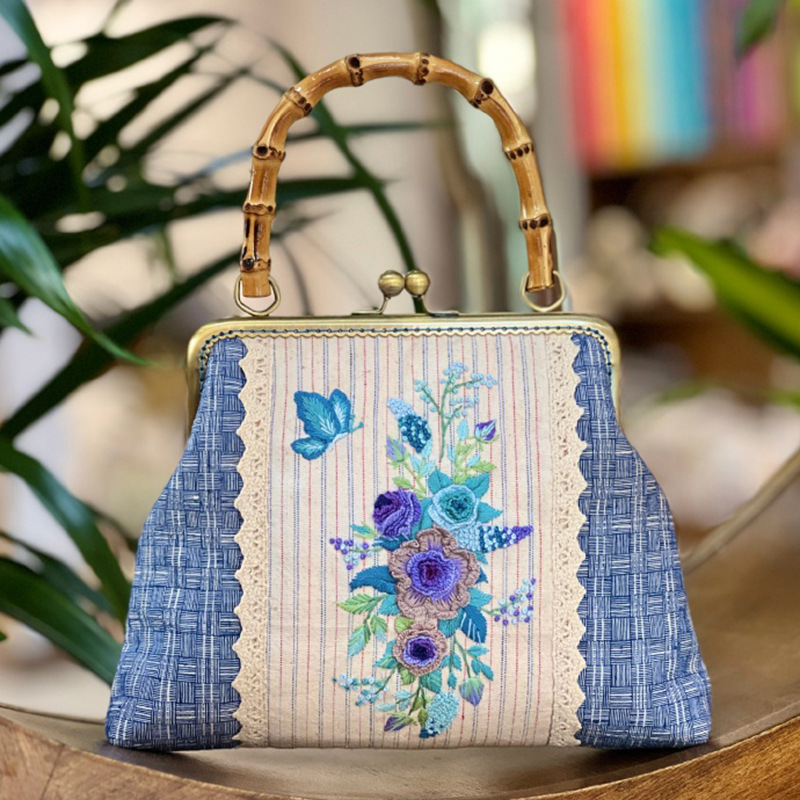 Bolso de las mujeres 2023 nueva moda estilo coreano bolso de las mujeres Lu bordado DIY Kit hecho a mano portátil curvo bolsa grande