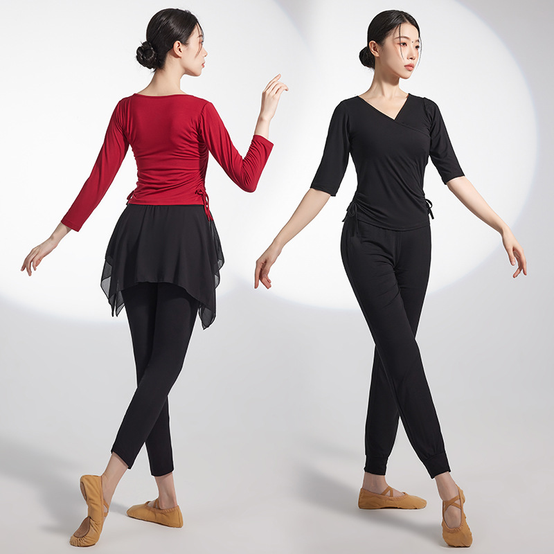 Dance-Specific Summer Practice Top for Women, Adult Black Clothing for Modern Classical Dance and Latin Dance