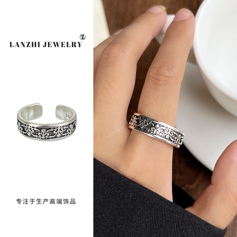 Lan Zhi 925 anillo de plata esterlina personalidad punk exagerado diseño joyería hip hop anillo abierto no desvanecimiento nicho