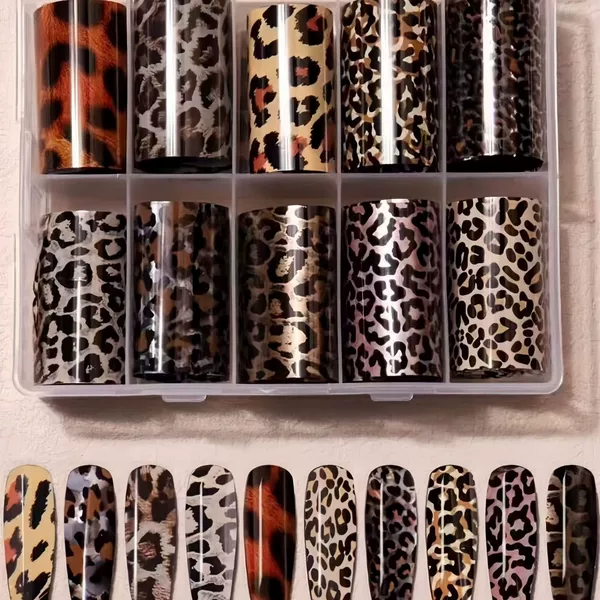 Autumn and Winter New High-End Leopard Print Applique Tortoiseshell Large Roll Nail Art Transfer Paper Stickers Nail Art Decals Cross-Border Shipping