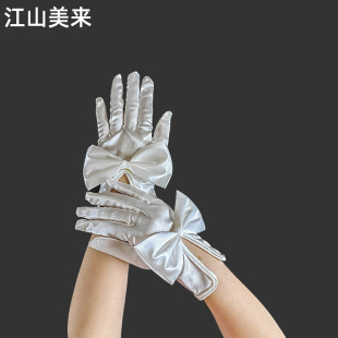 Summer Short Satin Satin Retro Gloves Hepburn Style Thin Bow Shot Etiquette Simple