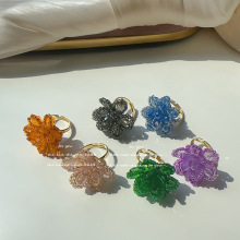 高贵复古气息水晶荷花戒指女轻奢纯色系新中式御姐风手作指环批发