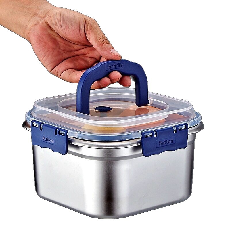 Caja de almacenamiento de acero inoxidable gruesa 316 sellado de grado alimenticio con cubierta caja de bento caja de almacenamiento de refrigerador portátil de gran capacidad