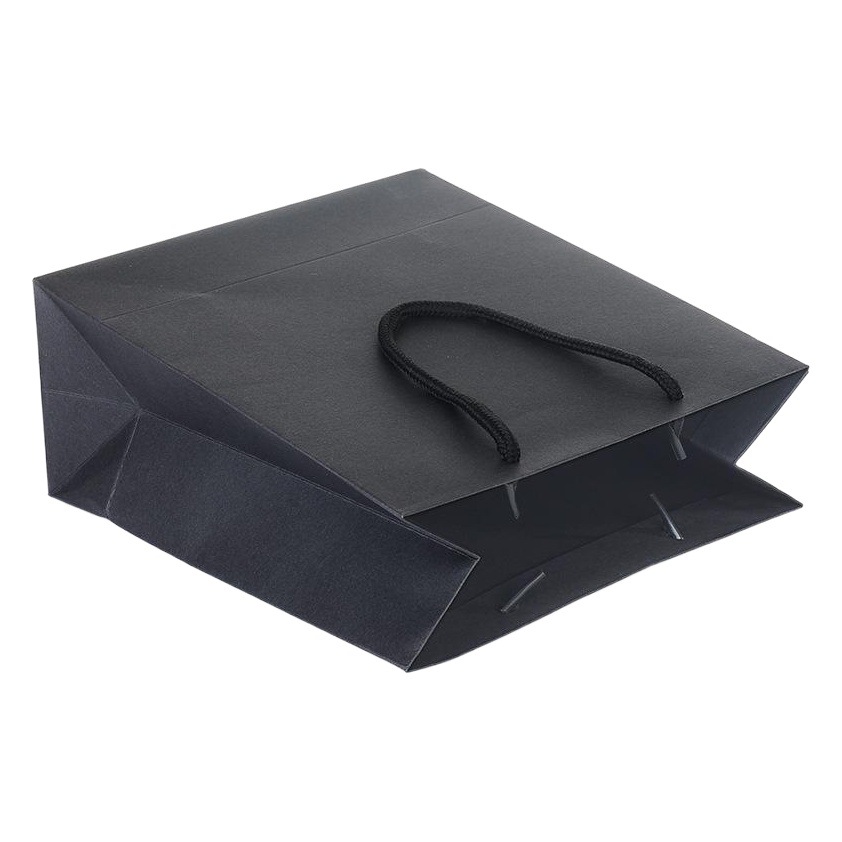 Bolsa de regalo de papel Kraft bolsa de embalaje de cartón negro en stock bolso de regalo de ropa ventas directas de fábrica