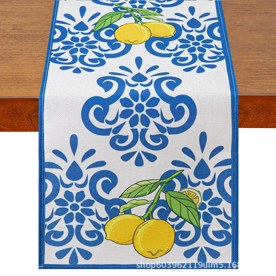 Nuevo verano limón lino bandera de mesa de fiesta al aire libre decoración de mesa de té de tela en el hogar bandera de mesa de té
