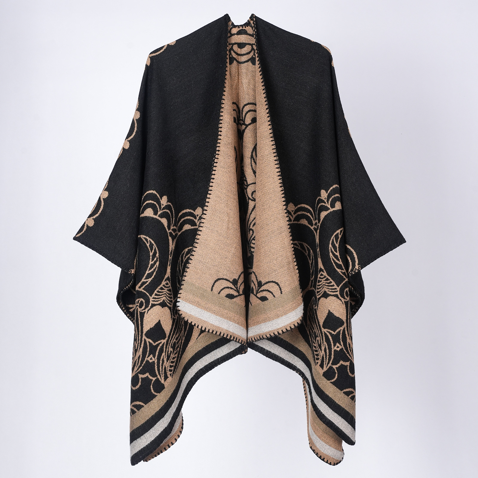 Nuovo scialle da viaggio versatile 2026 con bordo in pizzo per primavera autunno, sciarpa jacquard, scialle double-face in finto cashmere,_voghion.com