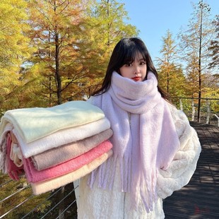Scarf Women's Winter High-end Autumn and Winter New Plush Thickened Warm Shawl Solid Color Cashmere Scarf for Foreign Trade Men