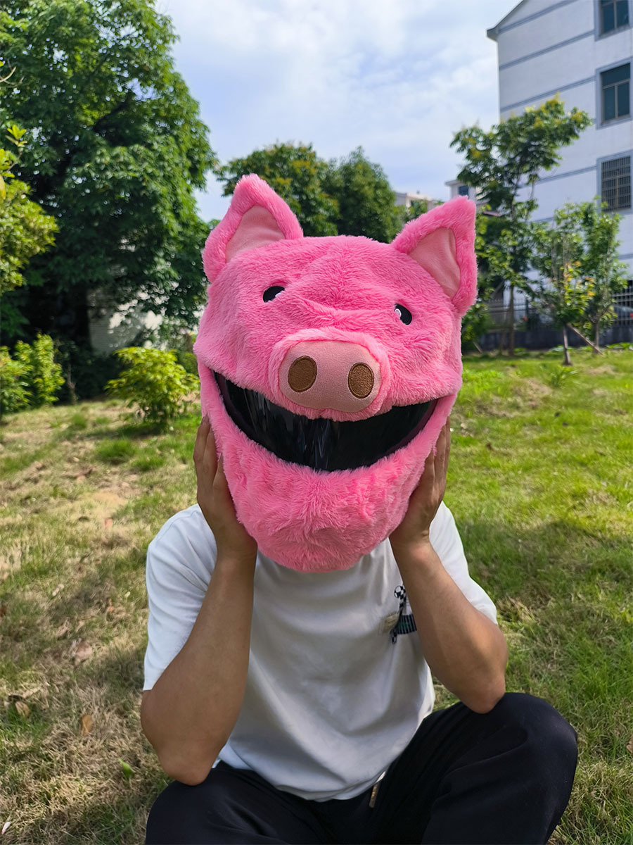 Funda para casco más vendida de Amazon, casco de cabeza de cerdo callejero personalizado de felpa para motocicleta, cubierta decorativa para cabeza de casco completo