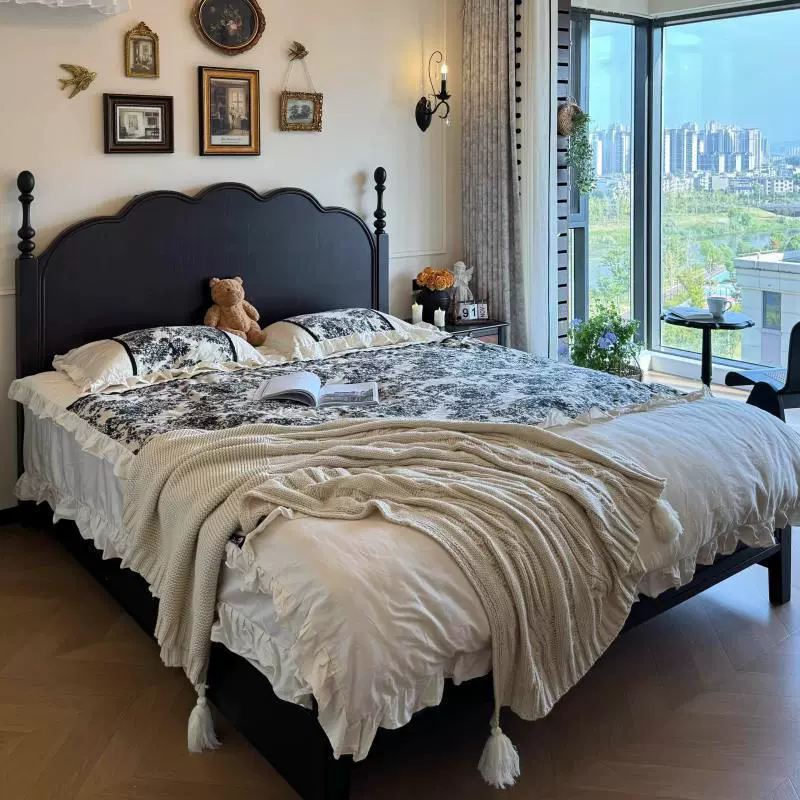 新中古风黑色马赛床法式复古全实木床主卧双人床美式卧室轻奢大床