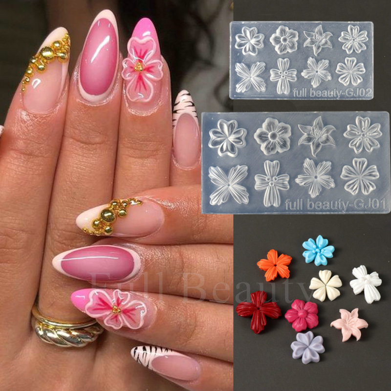 新しいネイルアートシリコーン型立体彫刻五弁花ユリの花自家製 DIY ネイルジュエリー型|undefined