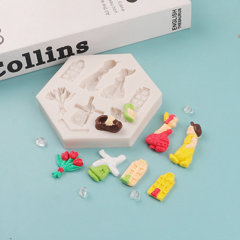 Molde de chocolate molino de viento zapatos de muñeca molde decorativo de silicona flores utensilios para hornear molde de pastel de fondant