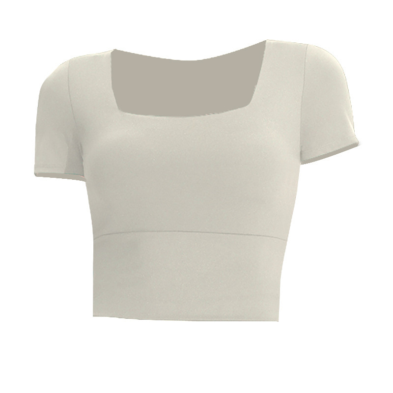 女性用固定カップスポーツトップス、伸縮性、タイトフィット、痩身、ショートヨガTシャツ、速乾性、通気性、ランニングフィットネス半袖|undefined