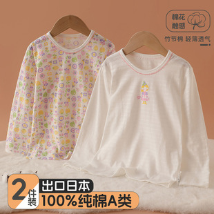 Spring and Summer Girls' Long-Sleeved Tops, T-Shirts, Home Clothes, Pajamas, Pure Cotton Category a Baby Girl's Thin Air-Conditioned Clothes Bottoming Shirt