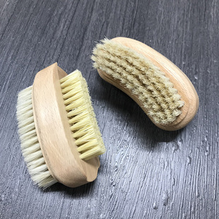 Manufacturer in stock Beech double-sided waist-shaped nail brush bristle cleaning brush degradable nail brush wooden brush