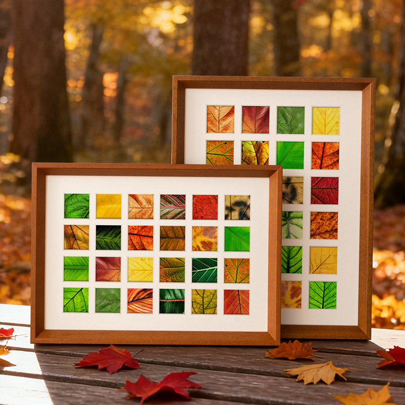 Fall Leaf Specimen Frame Handmade DIY Autumn Leaf Collection 48-Grid Picture Frame Decorative Painting Desktop Ornament