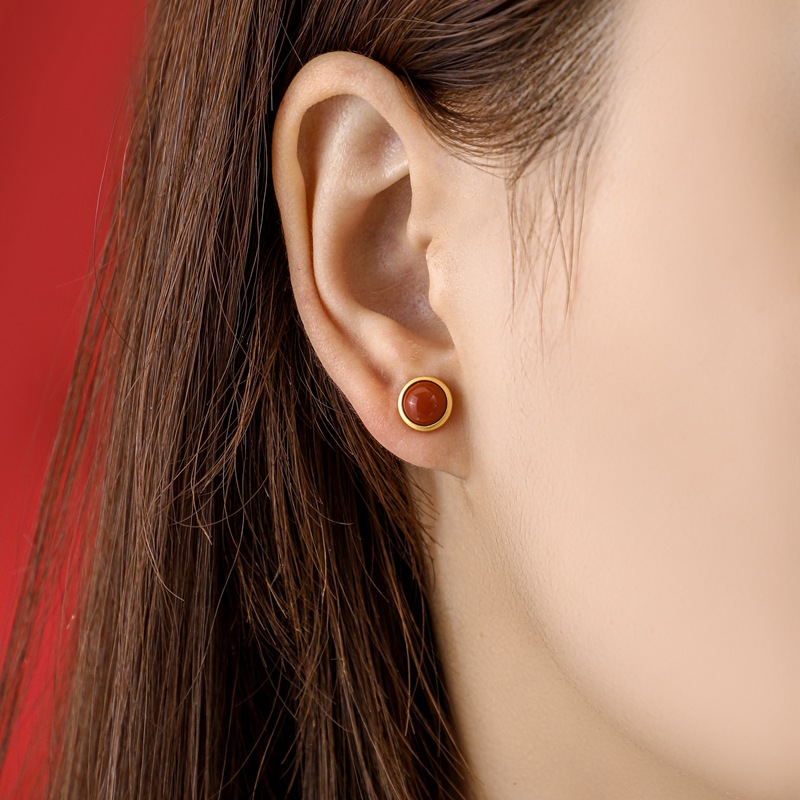 5g Weight Gem Inlay Material S925 Sterling Silver Gold-plated Inlaid Southern Red Agate Earrings