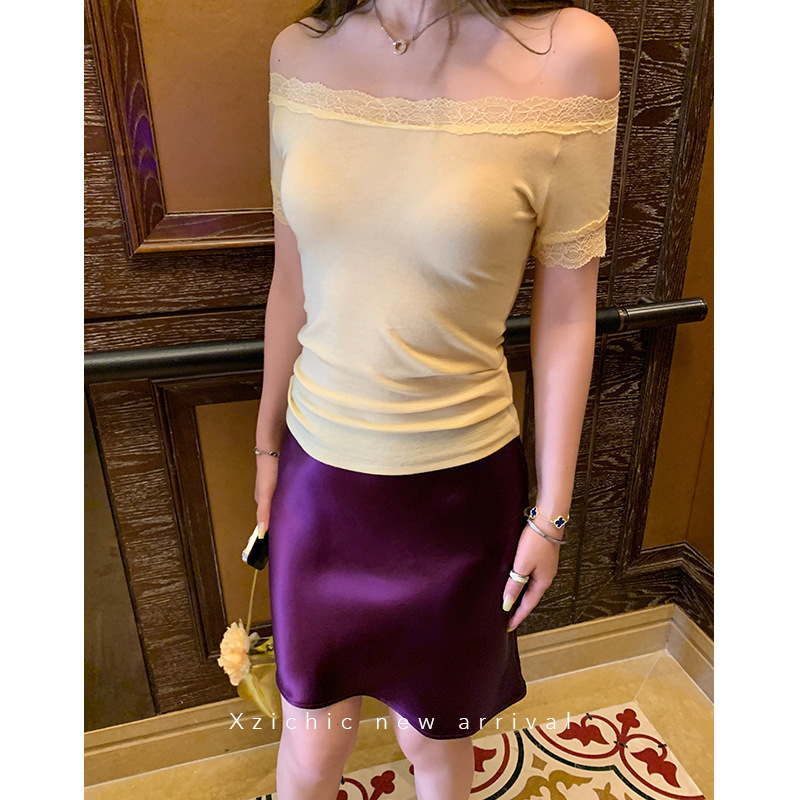 Xzichic缎面感醋酸半身裙女2025夏季新款摩登侧隐拉链斜裁短裙子|undefined