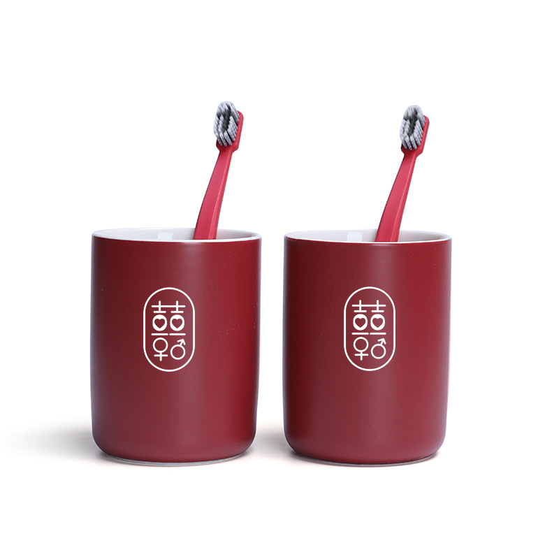 Newlywed Red Mouthwash Cup, a Couple Ceramic Wash Cup, Wedding Toothbrush Cup Set, Wedding Dowry