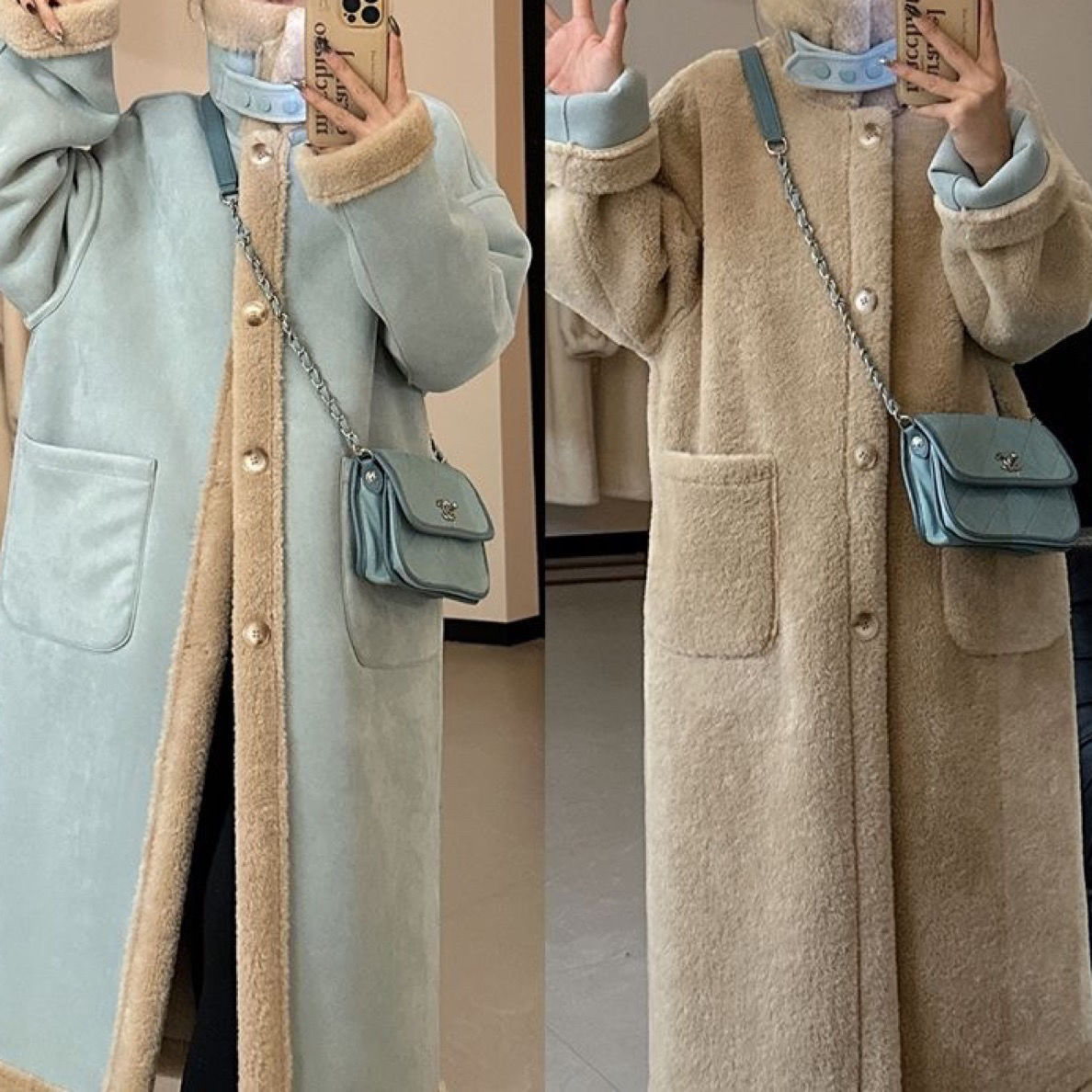 가을과 겨울 두꺼운 여성의 긴 양면 양복 양복 스웨이드 자전거 모피 원피스 가짜 모피 코트 코트