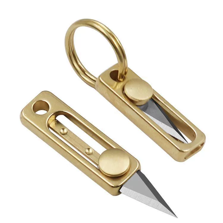 Brass small sharp pocket knife, keychain, box