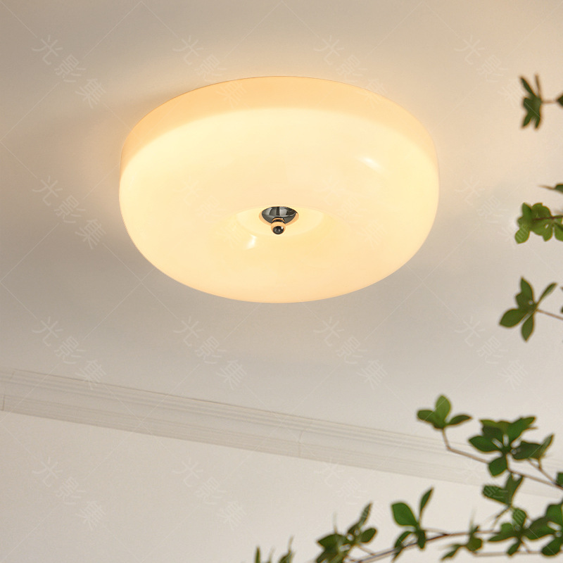 French Cream Glass Bedroom Lamp, Mid-Century Modern Bauhaus Study Main Bedroom Children's Room Ceiling Lamp, Corridor Balcony Lamp