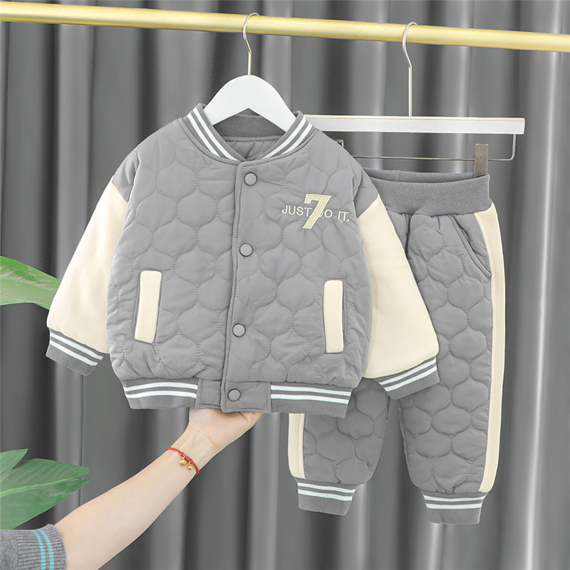 Boys' Winter Thickened Set New Plush Clip Casual Cotton Baseball Suit Cartoon Two Piece Baby Children's Wear_voghion.com