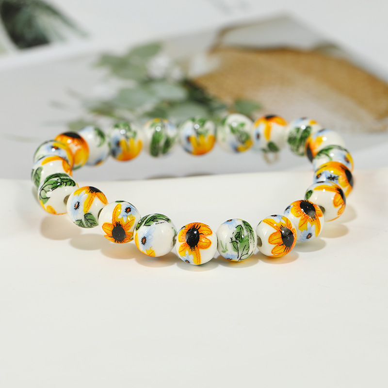 17g Weight ceramics Pendant Material Bracelets Classification Elastic string Chain Material 1 Piece Quantity Holiday, Daily Occasion ceramics Material Flower Pattern Women's Gender Beaded Design Ethnic Style Style Ethnic Style Flower Ceramics Wholesale Bracelets 14