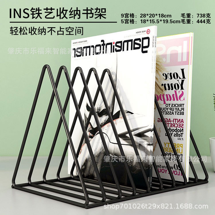 Iron Ins Triangle Book Stand Desktop Small Bookshelf Student Book Storage Desk Decoration Simple Creative Bookshelf