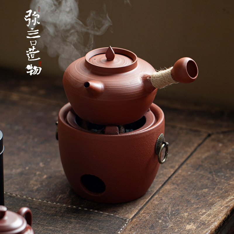 Miyamori Chaoshan Sandao Teapot Set for Home Use with Charcoal Stove, Japanese Style Side Handle Teapot, Kung Fu Tea Set, Tea Brewing Ceramic Pot
