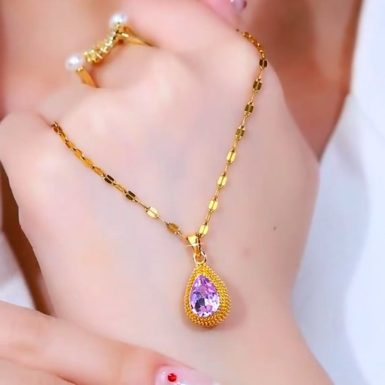 퍼플 두리안 펜던트 골드 체인 목걸이 137