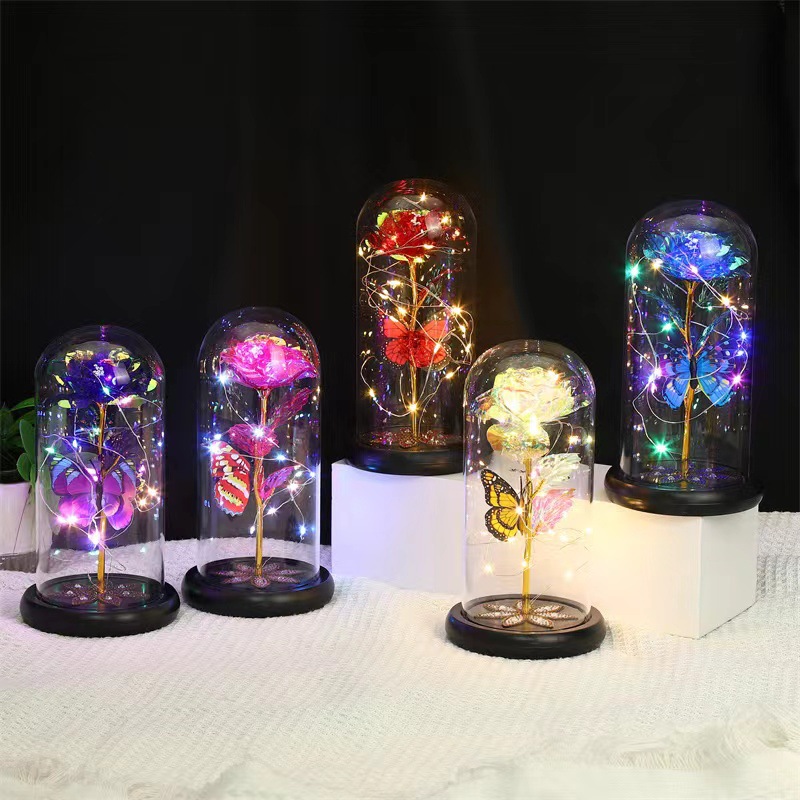 Glass Lampshade Rose Simulated Everlasting Flower, Direct Supply from Manufacturer, Creative Gift for Qixi Festival and Valentine's Day, Ornament