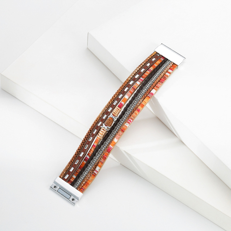 Bohemian Wide-brimmed Color Woven Multilayer Leather Bracelet Wholesale display picture 18