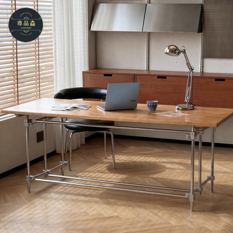 Bauhaus Light-Axis Solid Wood Desk, Retro Industrial Style Office Desk, Dining Table, Gaming Table, Designer Studio Long Table