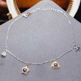 跨境专供天然蓝宝石925脚链轻奢小众3*4mm项链配饰女工厂批发