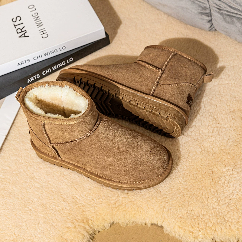 Зимние туфли на флисовой подкладке из утолщенной натуральной кожи на северо-восточном меху, женские нескользящие теплые зимние сапоги для мужчин