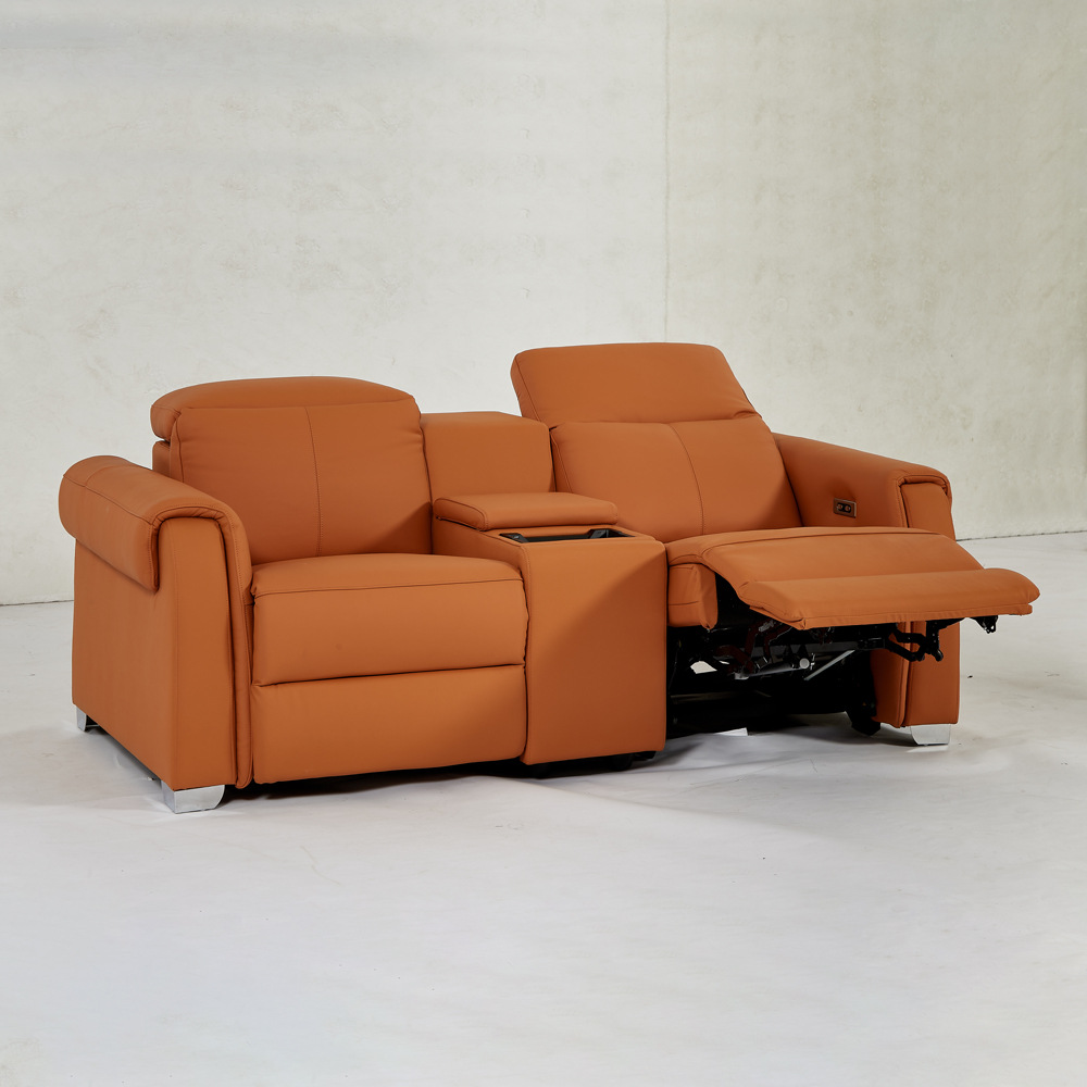 Italian Simple Leather Sofa First-Layer Cowhide Electric Retractable Function Small Living Room Two-Seat Combination Sofa