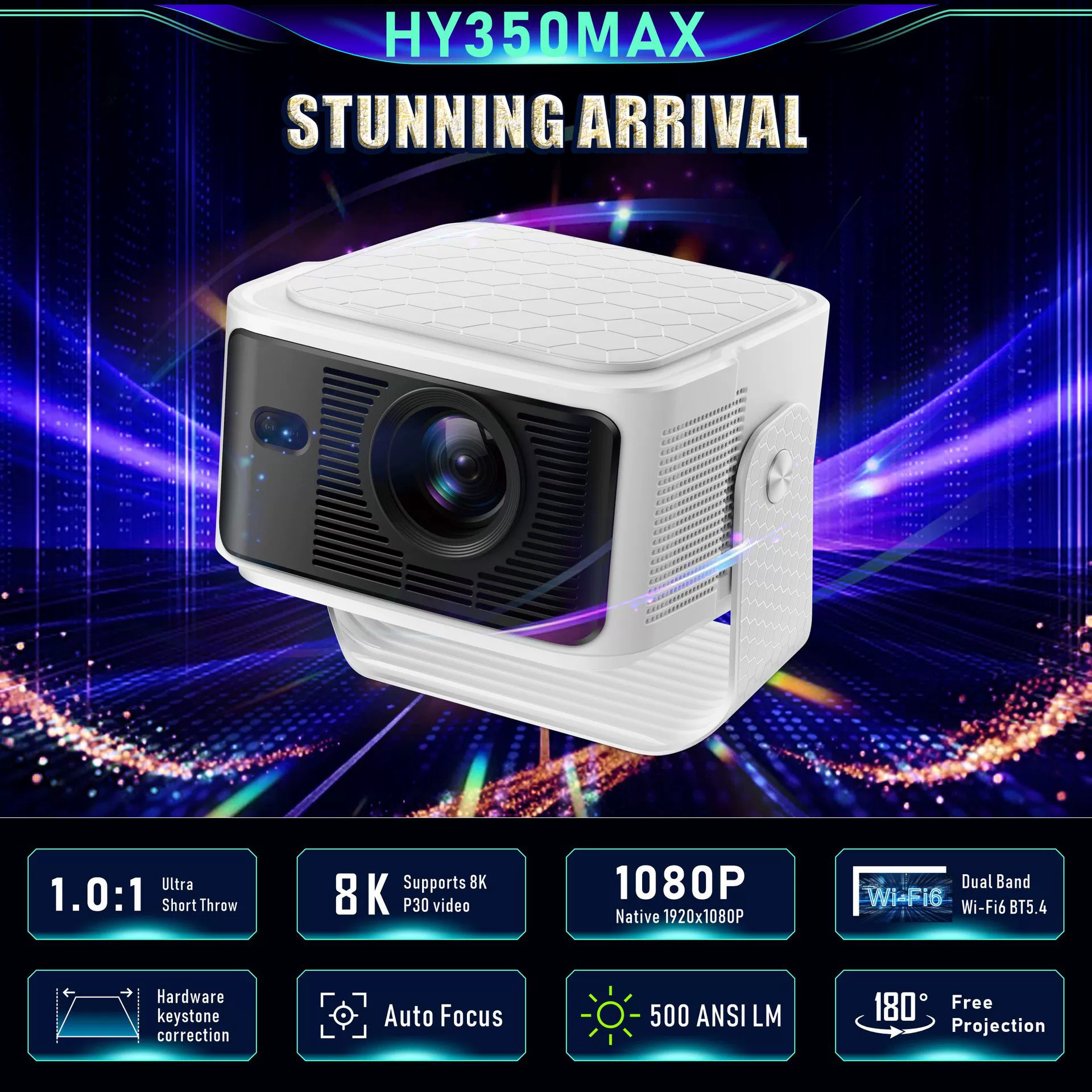 2025 new cross-border original HY350max projector H726 Android 14 auto focus auto obstacle avoidance highlight
