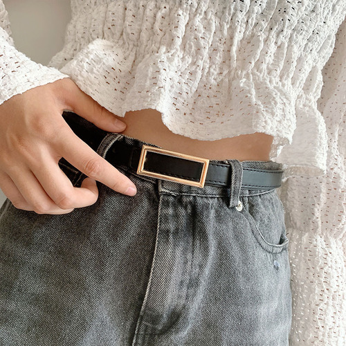 New metallic rectangular snap belt, fashionable and simple women's belt jeans with Korean popular waist accessories