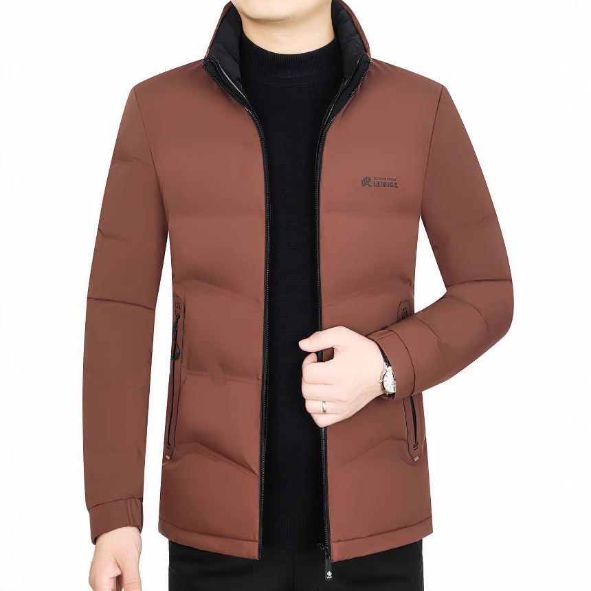 白鹅绒罗蒙男短款冬季中年男装修身轻薄男外套立领爸爸冬装男士