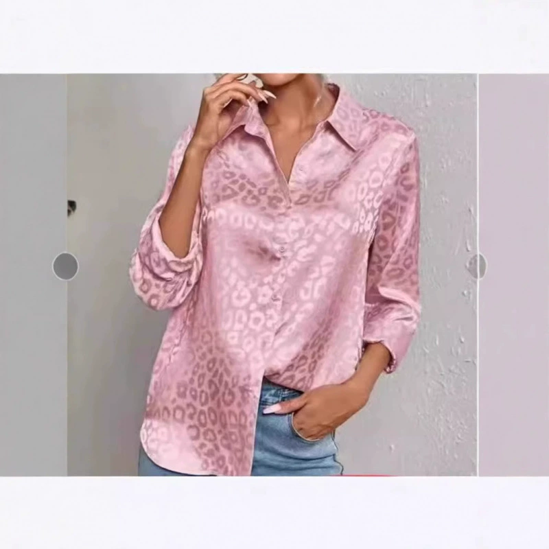 Европейская и американская одежда осень 2024, независимая станция, трансграничная Amazon, рубашка с длинным рукавом, отложным воротником и 3D-принтом леопардового рисунка