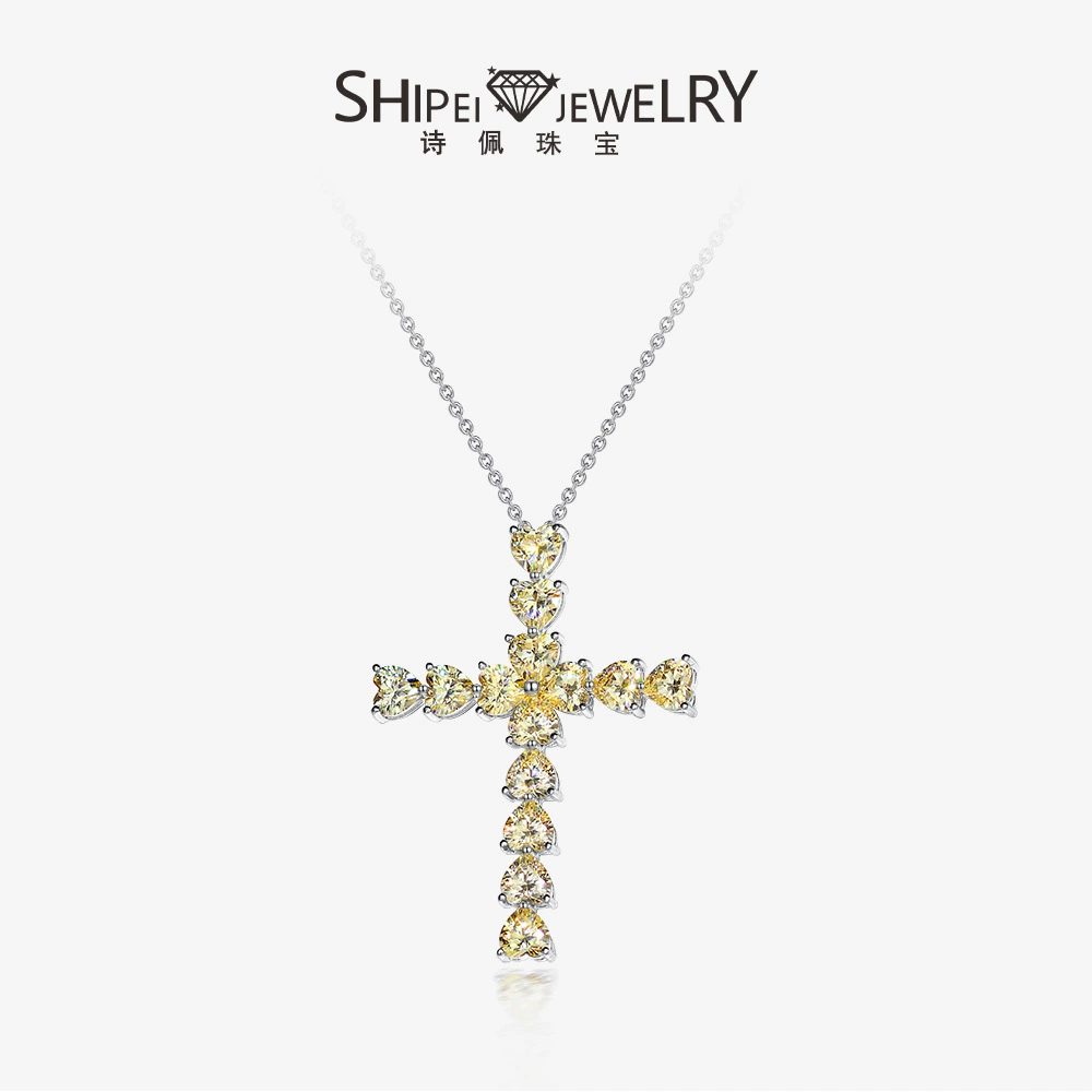 Shipei wish, горячая распродажа, 50 очков, в форме сердца, 5*5, высокоуглеродистый бриллиант, серебряное ожерелье с крестом s925, европейская и американская цепочка на ключицу 40 + 5